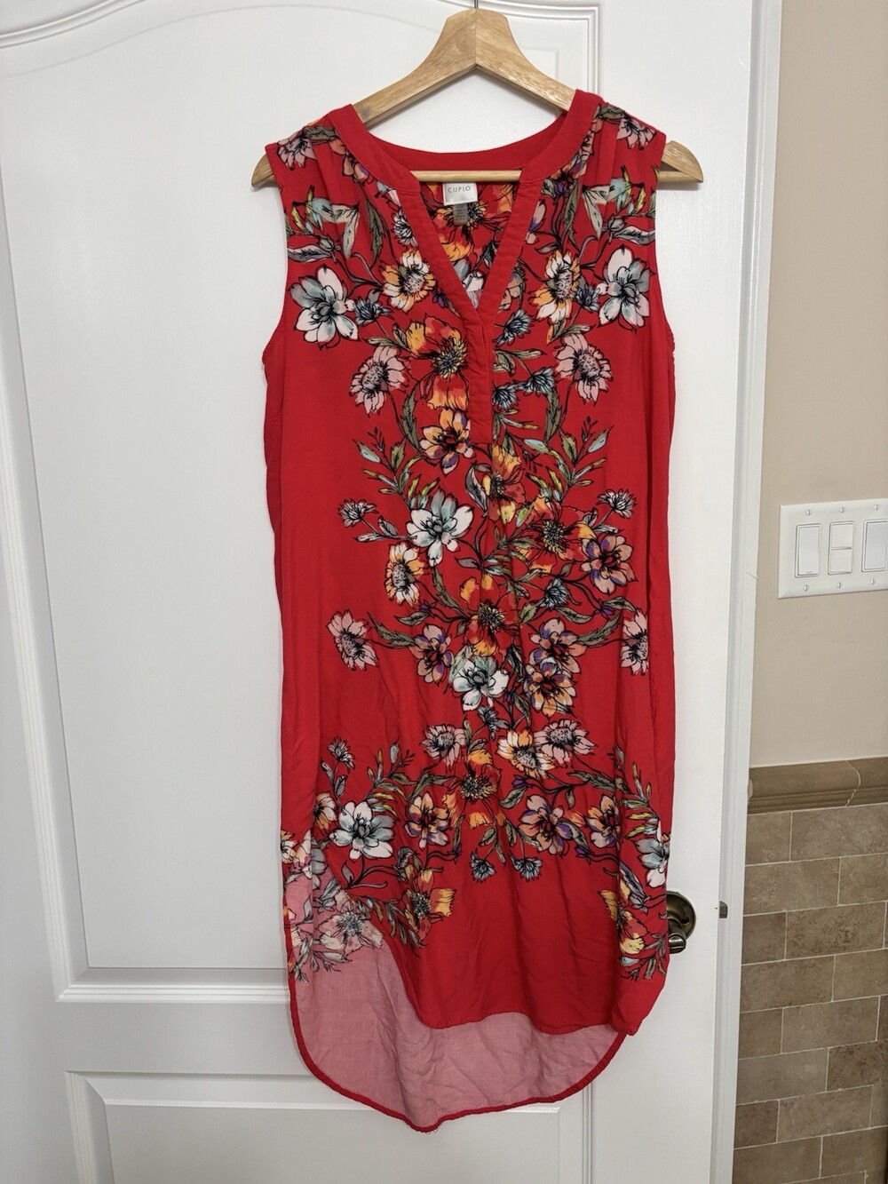 Cupio Women's Red Floral Sleeveless Tunic Dress Viscose Size L/G